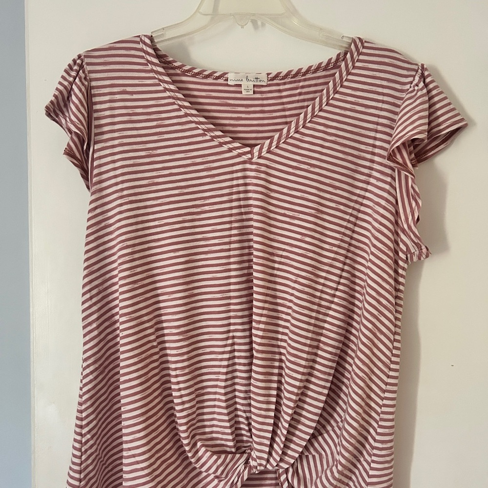 Striped V-Neck Top - Pink